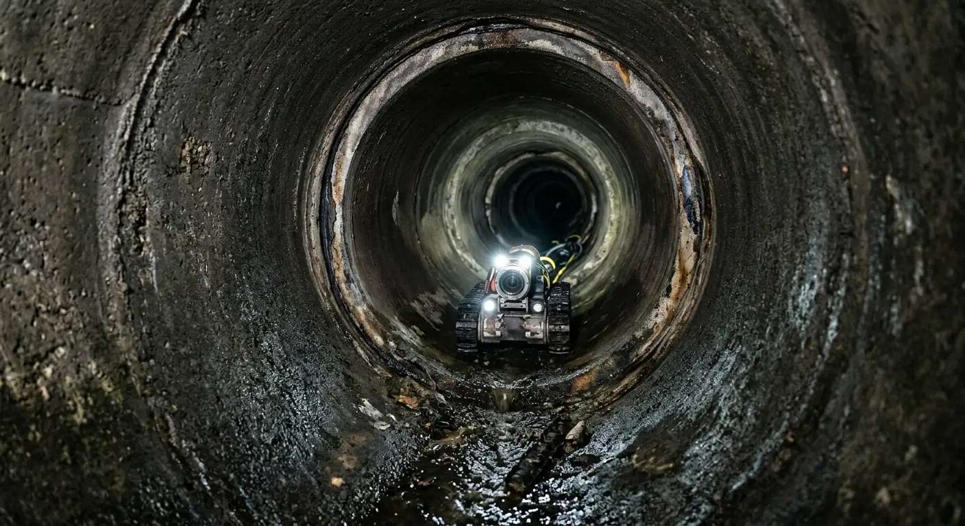 Robotic sewer camera inspecting pipe interior for Sewer Line Cleaning in Marquette